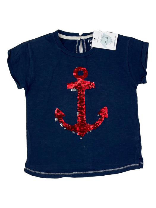 HATLEY 6 ans tee shirt bleu ancre sequins rouge