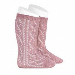 CONDOR outlet chaussette haute ajourée rose  27/31