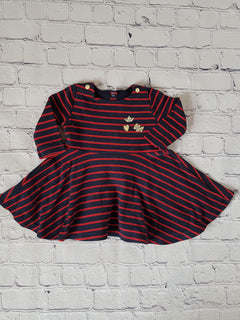 PETIT BATEAU robe rayée bleu et rouge 6mois