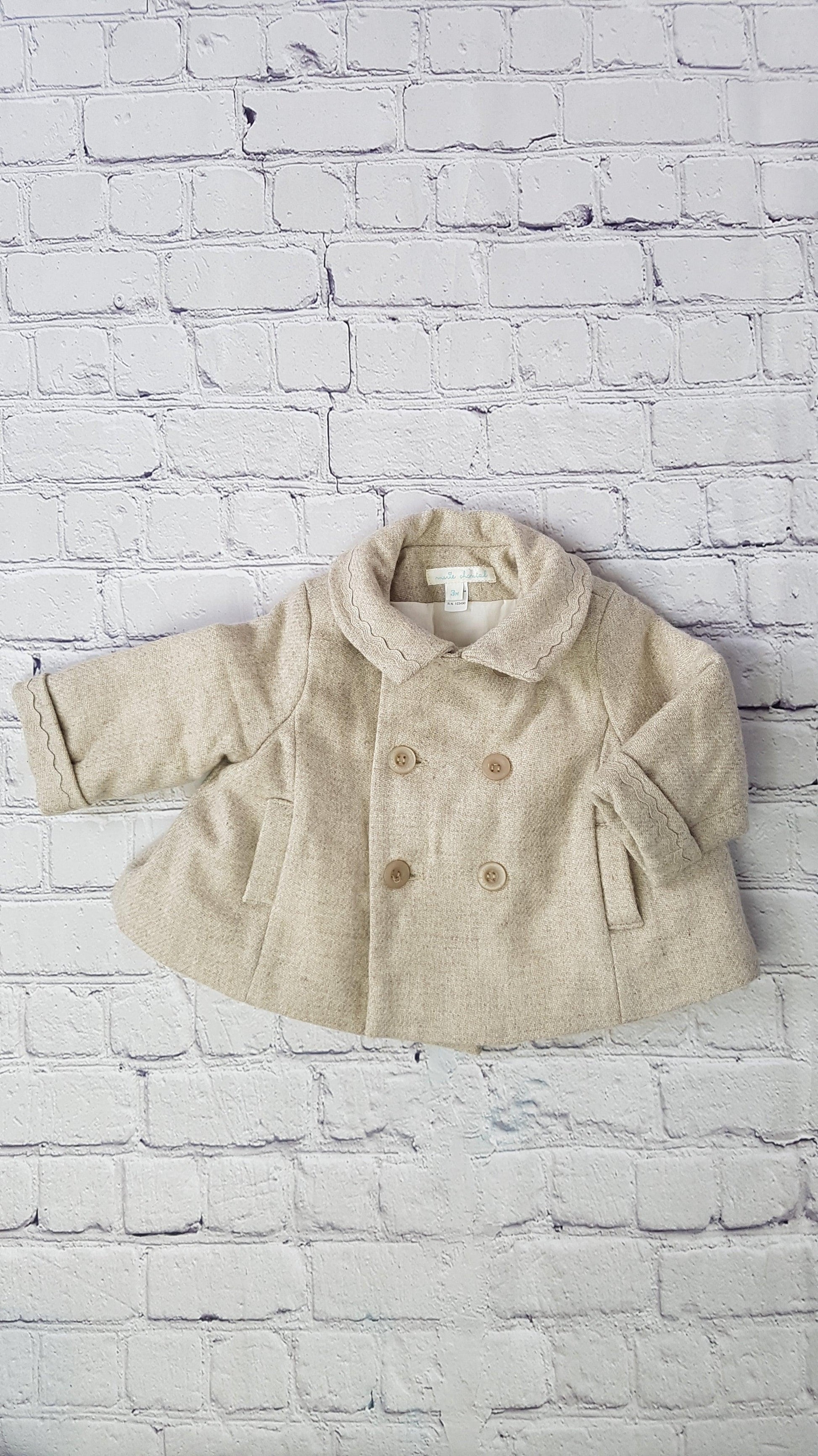 manteau beige en laine marie chantal bebe baby coat 3 months preloved (4352413368368)