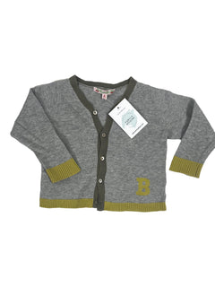 BONPOINT 2 ans gilet gris bords vert jaune